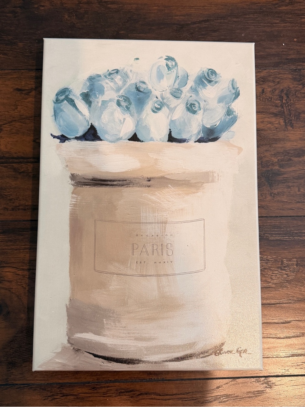 Oliver Gal - Paris Floral Canvas Wall Art - Blue Roses in Beige Vase